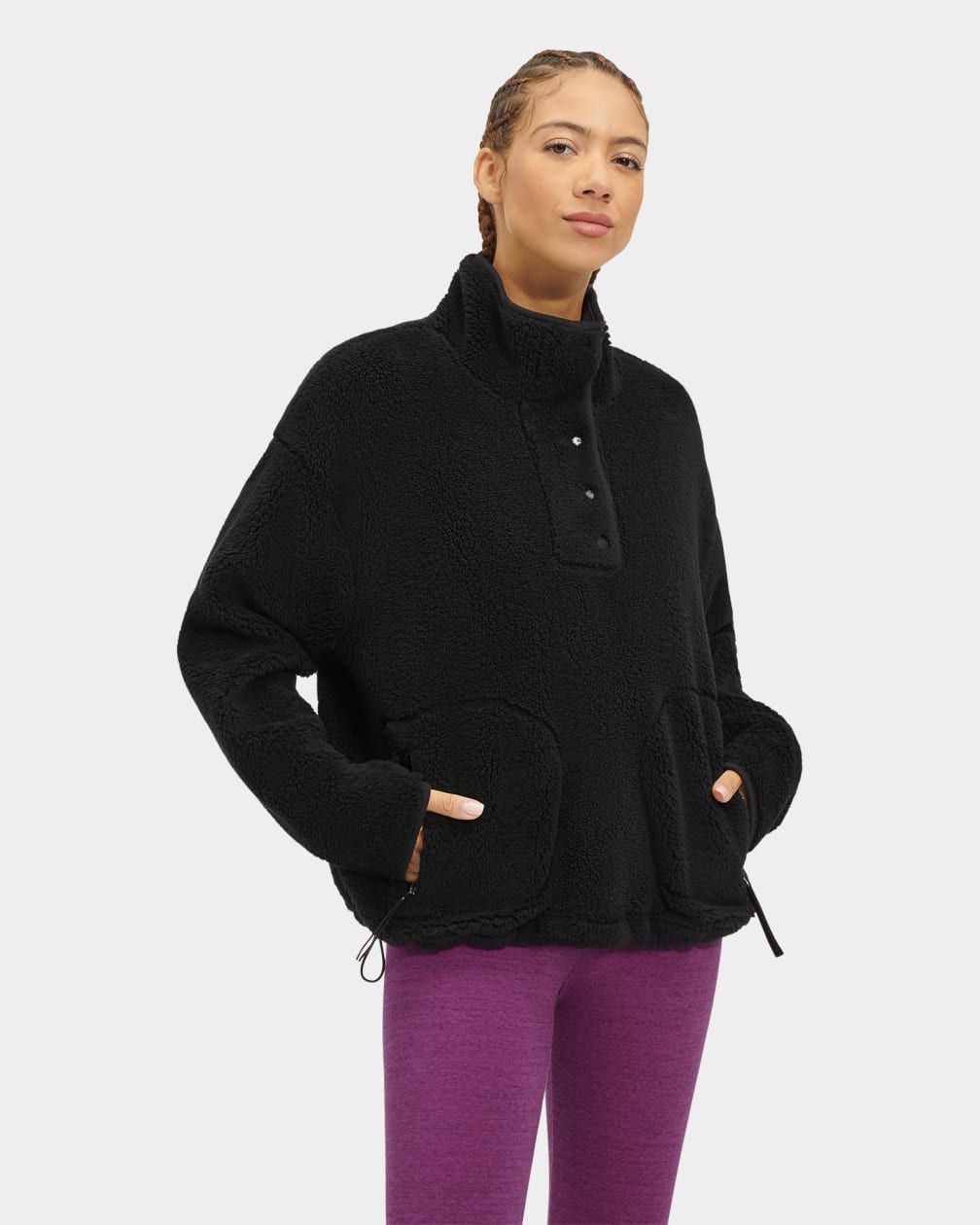 Black Ugg Atwell Sherpa Half Snap Pullover Women Sweaters | 963074-ESX