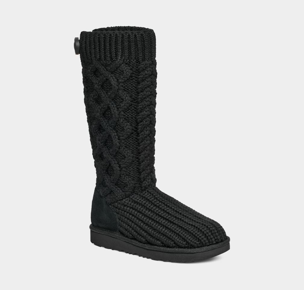 Black Ugg Classic Cardi Cabled Knit Kids' Boots | 849763-WCJ