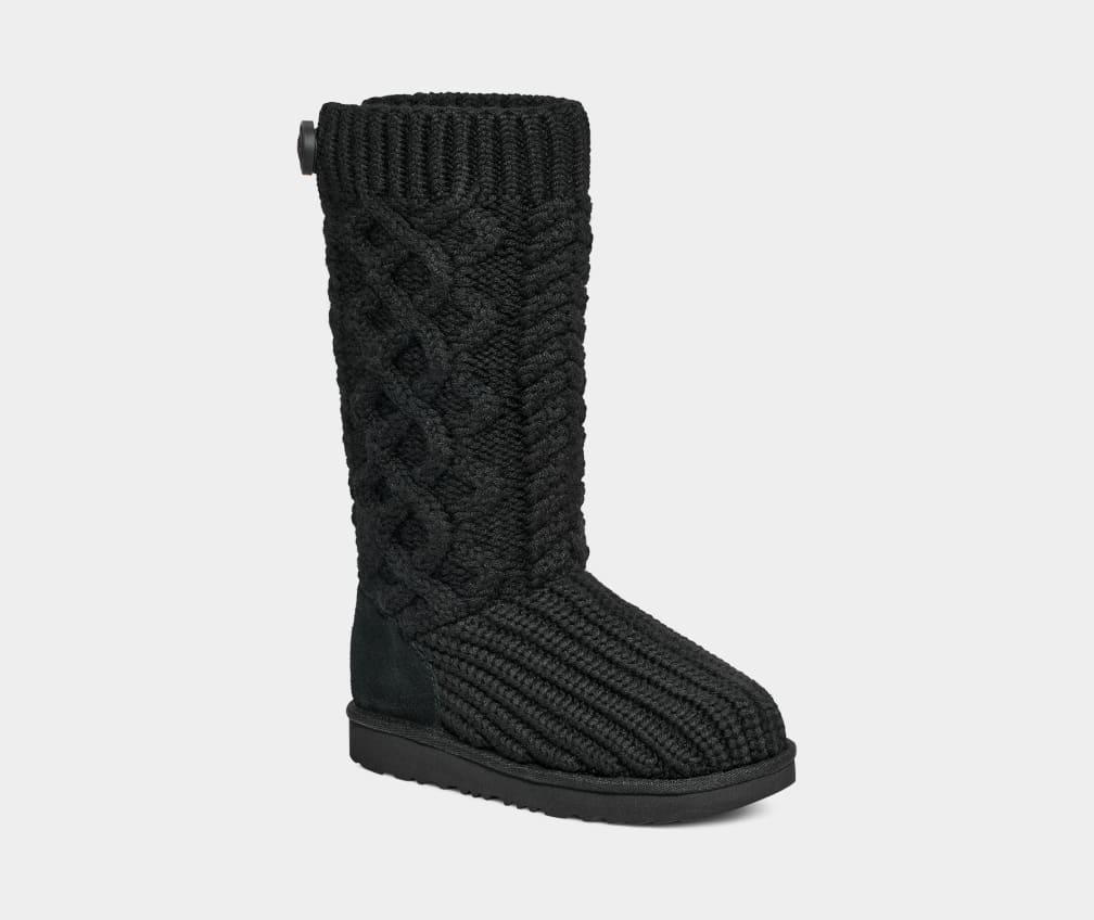 Black Ugg Classic Cardi Cabled Knit Kids' Boots | 680273-OMN