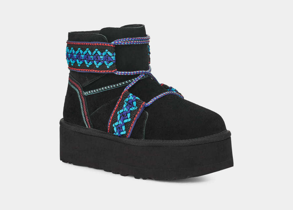 Black Ugg Classic Mini II Braid Women Platform Boots | 315860-IAM