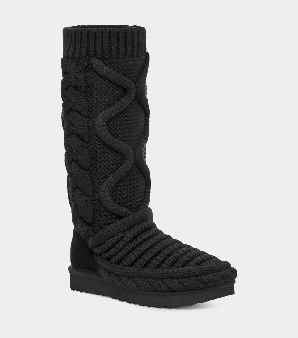 Black Ugg Classic Tall Chunky Knit Women Boots | 348721-TYH