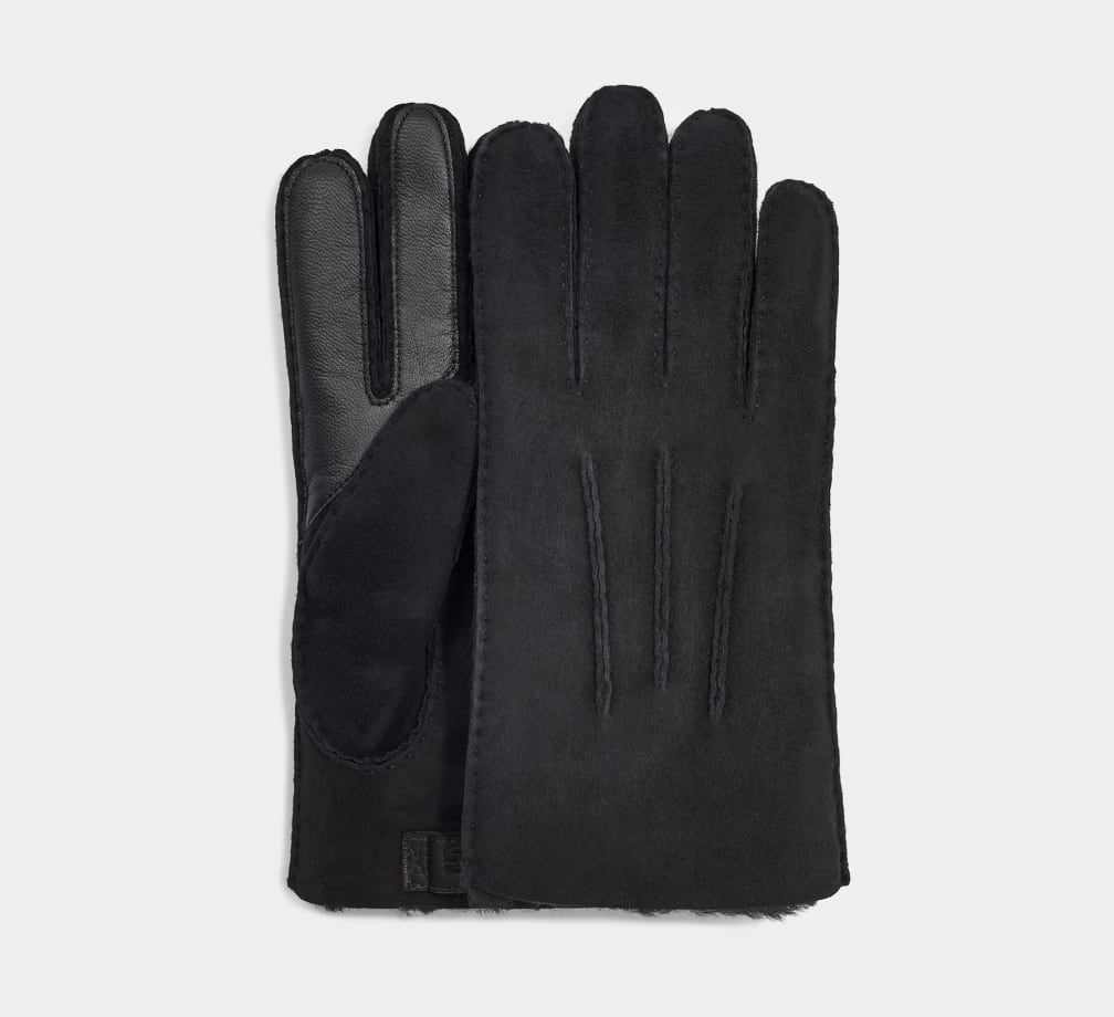 Black Ugg Contrast Sheepskin Tech Men Gloves | 104563-TEC