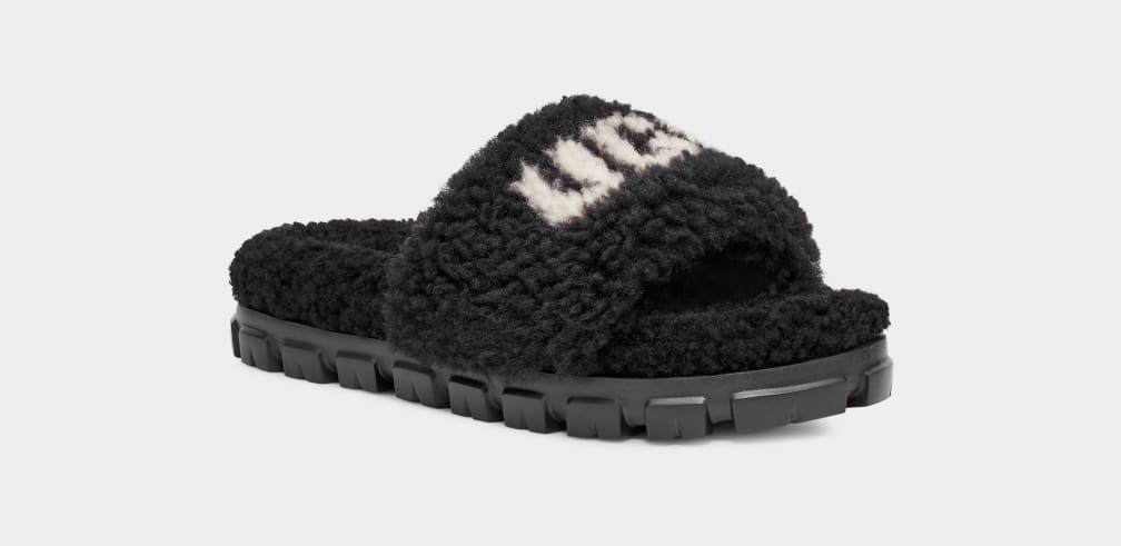 Black Ugg Cozetta Curly Graphic Women Slippers | 732048-PNO