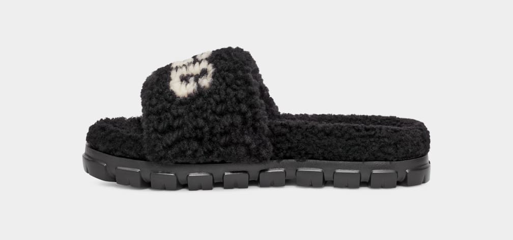 Black Ugg Cozetta Curly Graphic Women Slippers | 732048-PNO