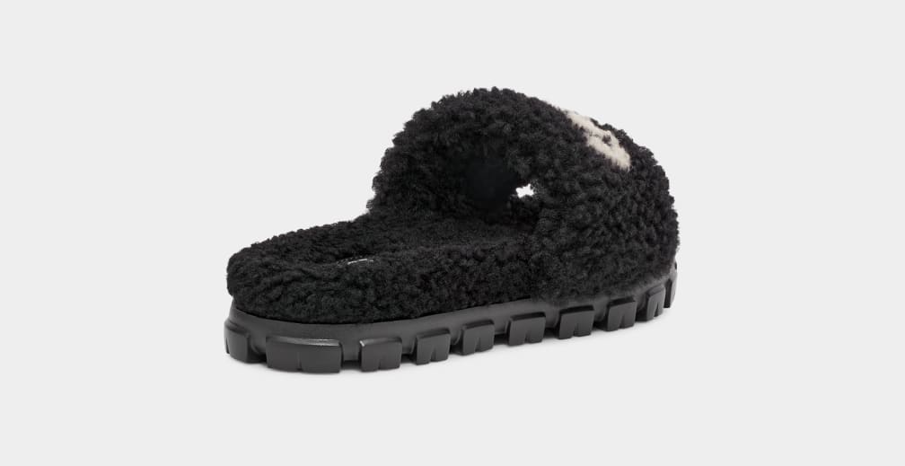 Black Ugg Cozetta Curly Graphic Women Slippers | 732048-PNO