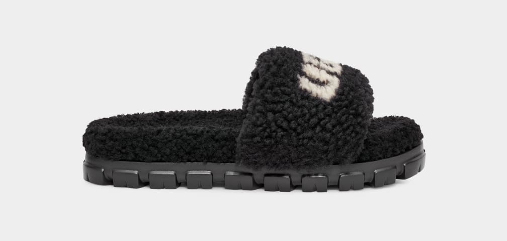 Black Ugg Cozetta Curly Graphic Women Slippers | 732048-PNO