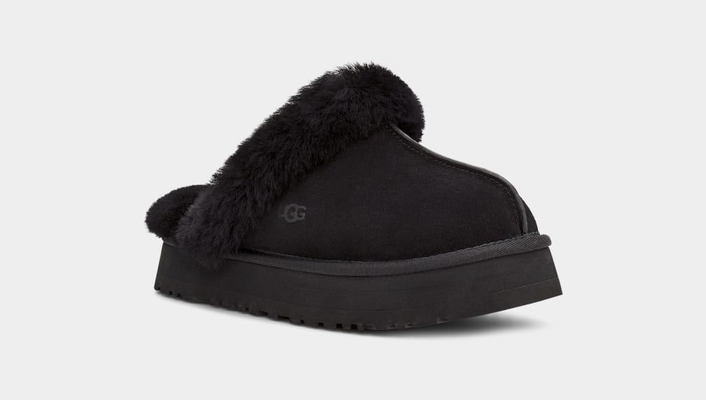 Black Ugg Disquette Women Slippers | 350172-KSF