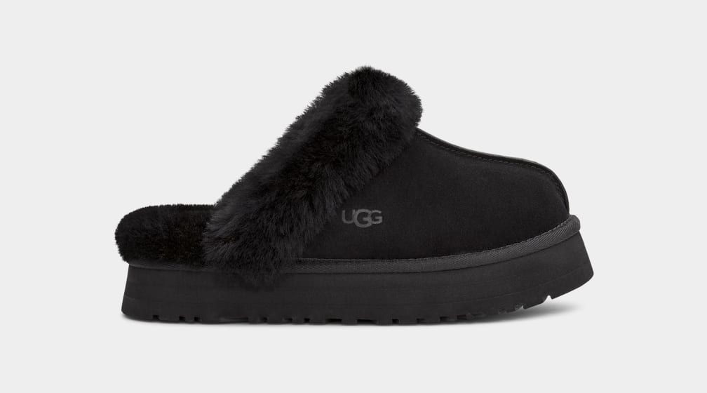 Black Ugg Disquette Women Slippers | 350172-KSF