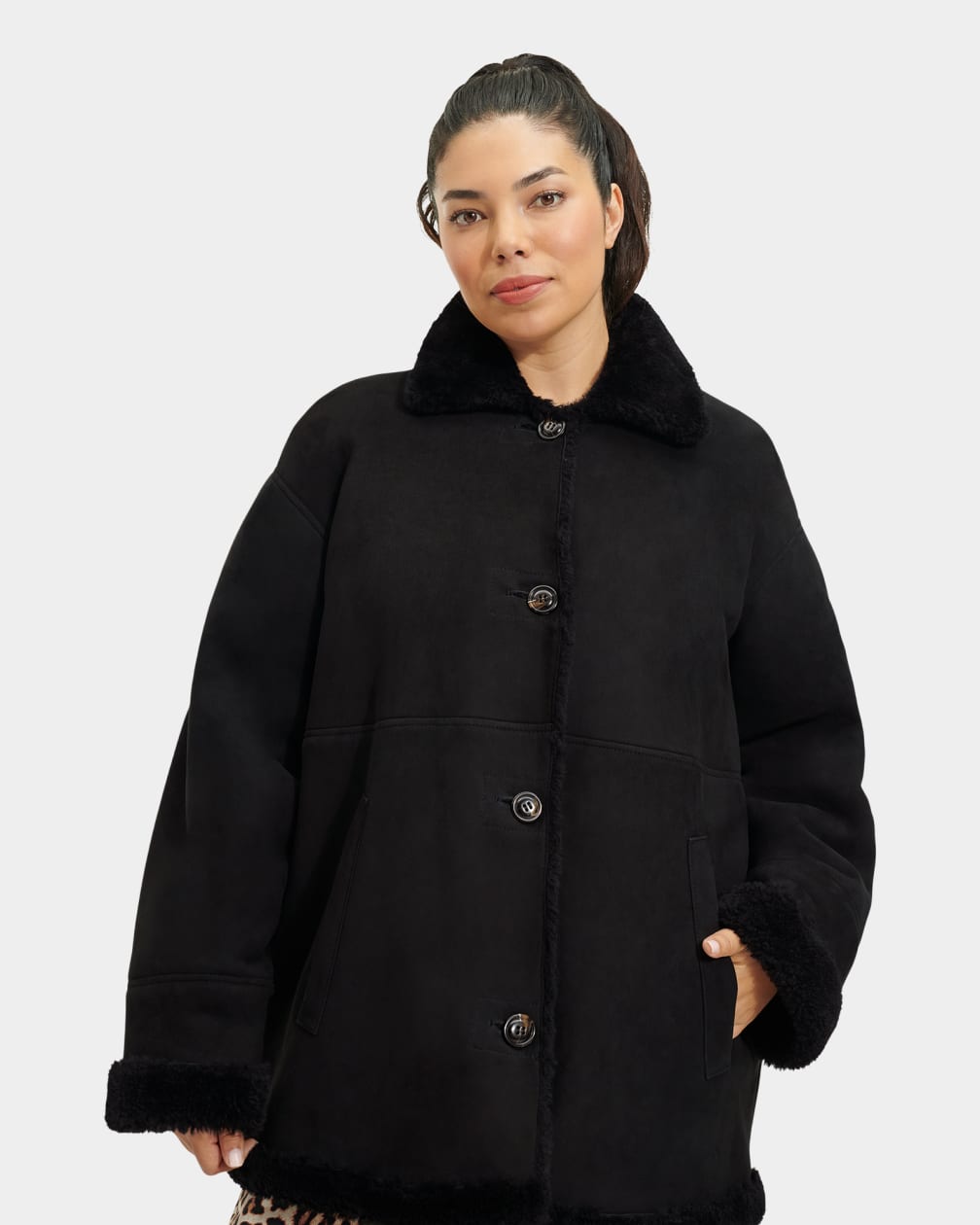 Black Ugg Faydon Reversible Shearling Women Jackets | 021859-QBZ