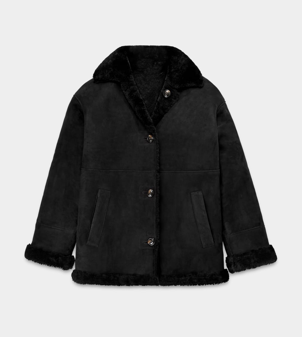 Black Ugg Faydon Reversible Shearling Women Jackets | 021859-QBZ