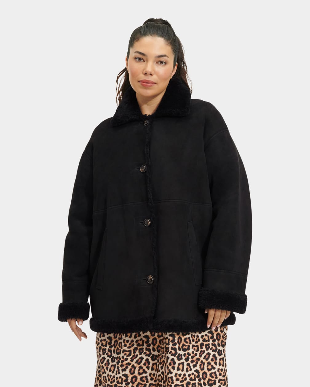 Black Ugg Faydon Reversible Shearling Women Jackets | 021859-QBZ