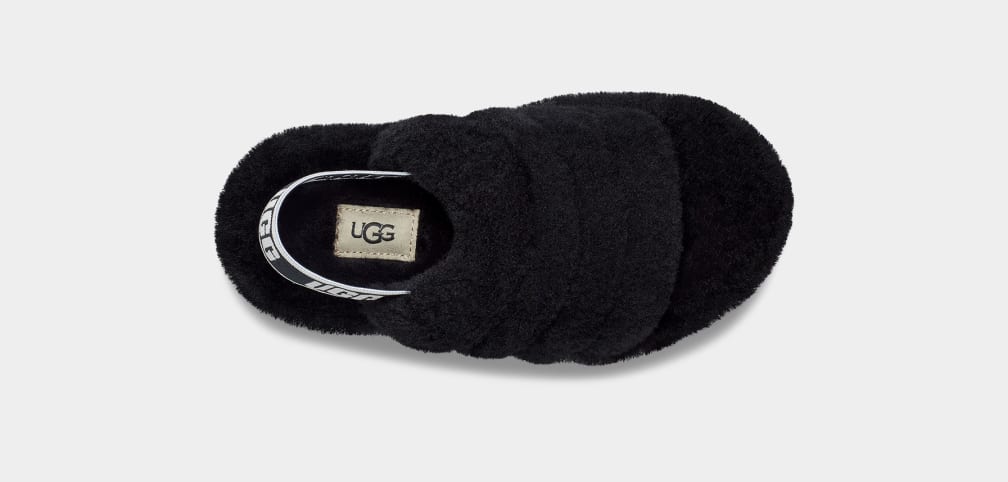 Black Ugg Fluff Yeah Kids' Slippers | 683014-HCT