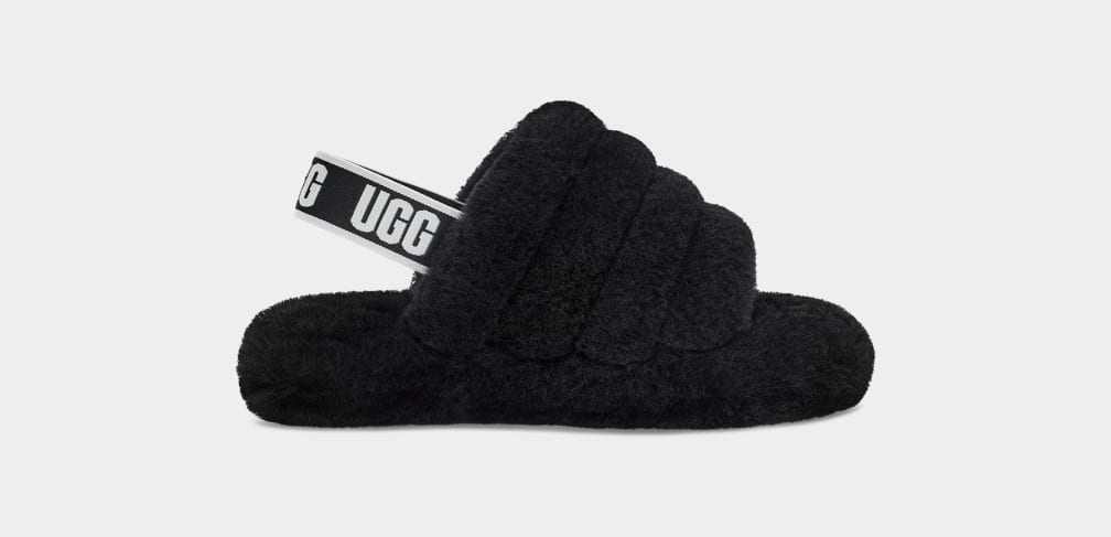 Black Ugg Fluff Yeah Kids\' Slippers | 683014-HCT