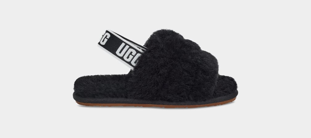 Black Ugg Fluff Yeah Kids\' Slippers | 815209-XST