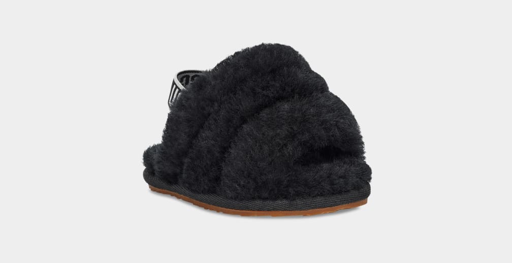 Black Ugg Fluff Yeah Kids' Slippers | 901784-UGP