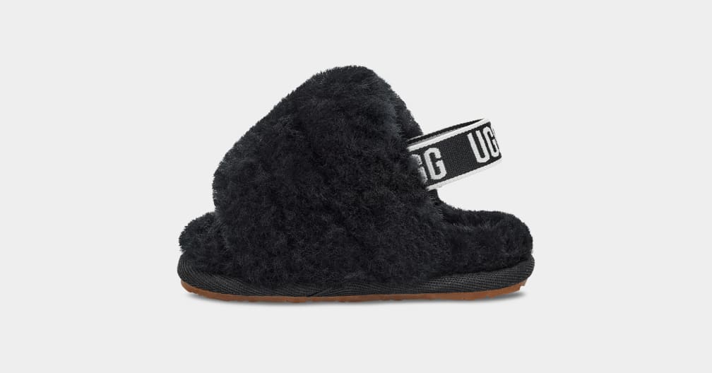 Black Ugg Fluff Yeah Kids' Slippers | 901784-UGP