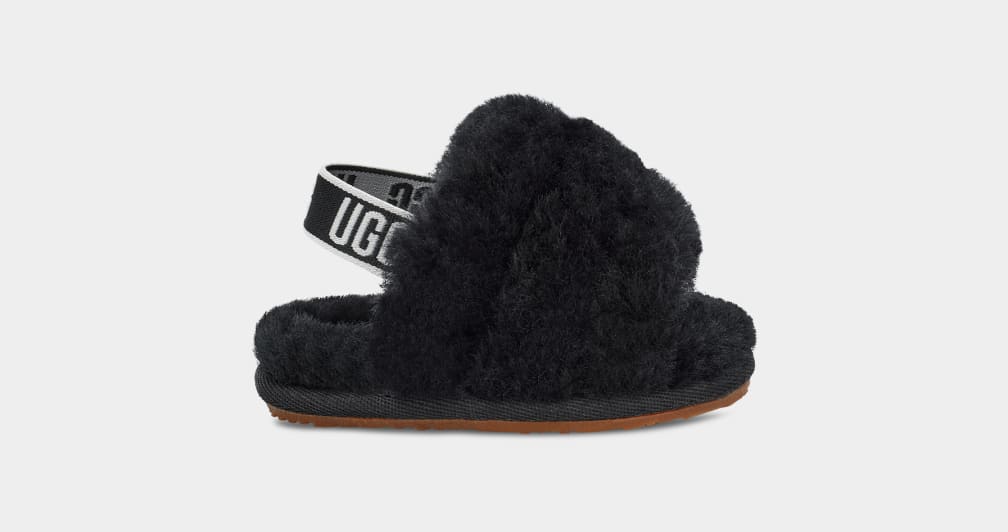 Black Ugg Fluff Yeah Kids\' Slippers | 901784-UGP