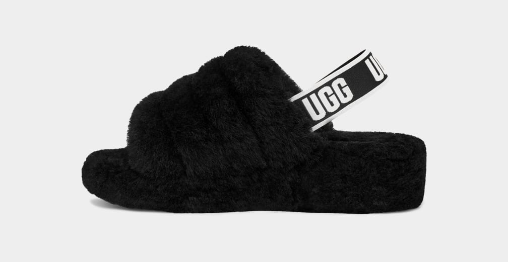 Black Ugg Fluff Yeah Women Slides | 275461-HIC