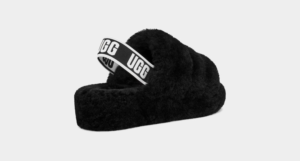 Black Ugg Fluff Yeah Women Slides | 275461-HIC