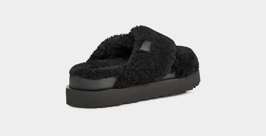 Black Ugg Fuzz Sugar Cross Women Slides | 932174-JRA