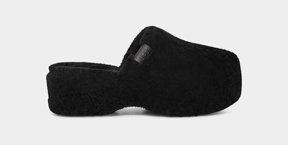 Black Ugg Fuzz Sugar Women Clogs | 950361-SQW