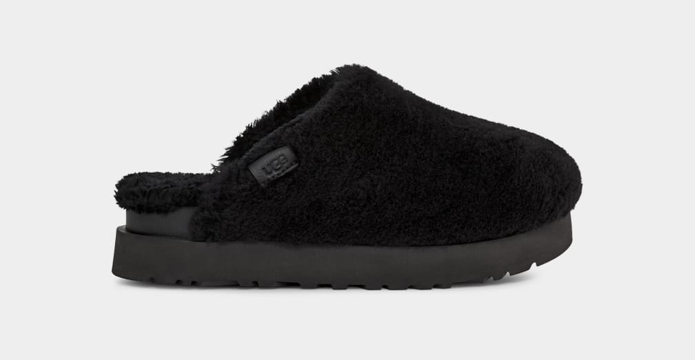 Black Ugg Fuzz Sugar Women Moccasins | 503216-JZY