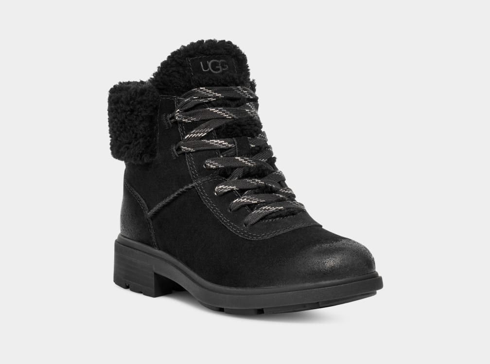 Black Ugg Harrison Cozy Lace Women Boots | 917045-QAB