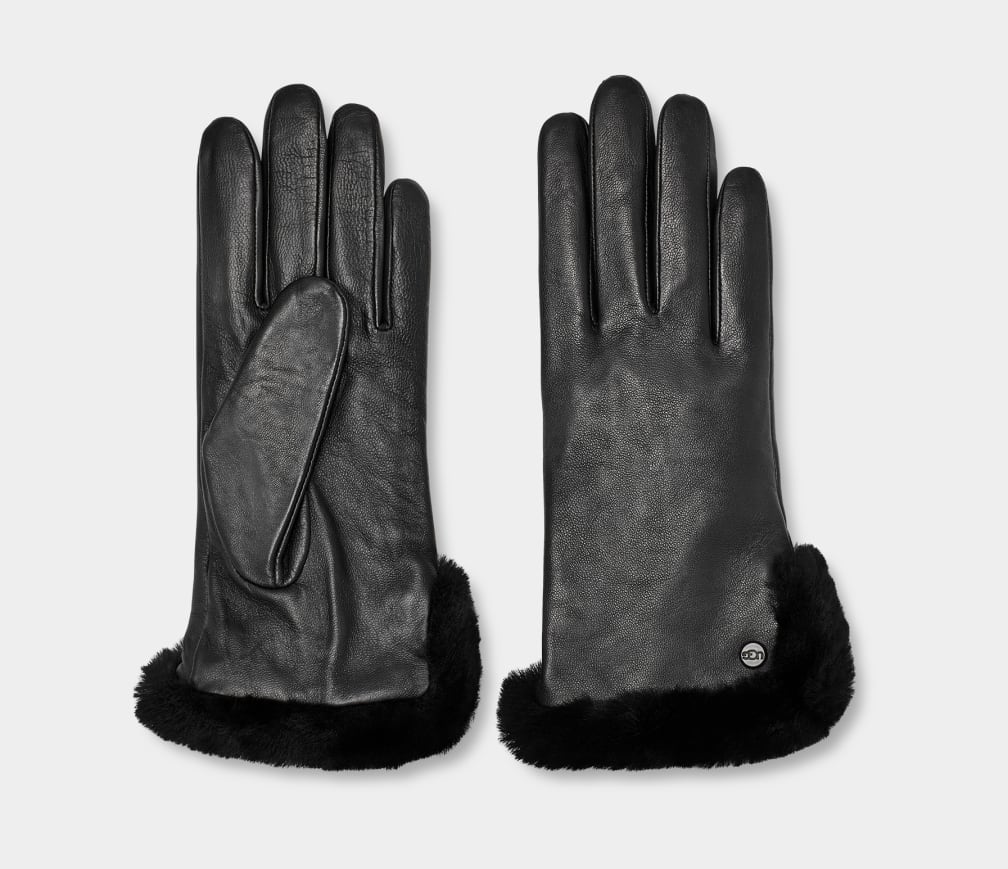 Black Ugg Leather Sheepskin Vent Women Gloves | 469503-EJA