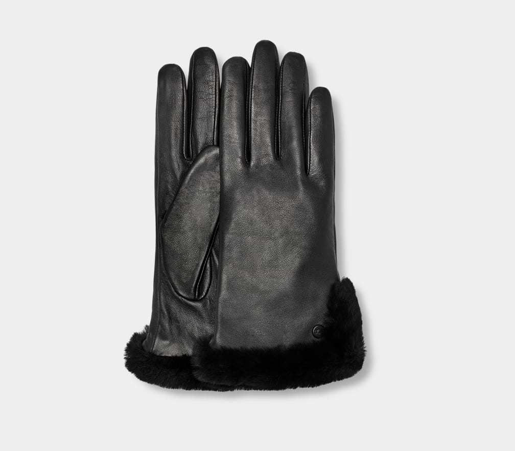 Black Ugg Leather Sheepskin Vent Women Gloves | 469503-EJA