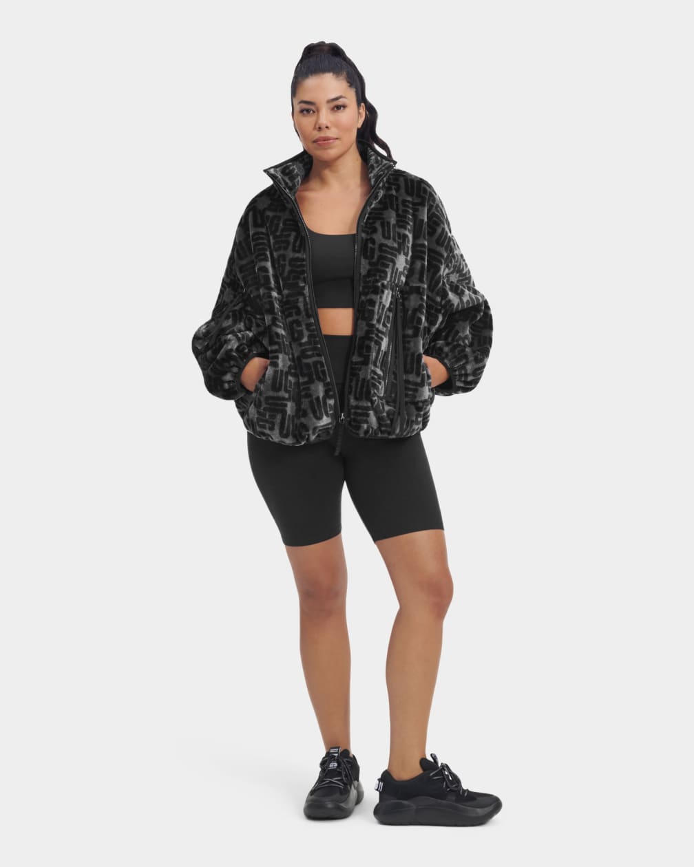 Black Ugg Marlene Sherpa Monogram Women Jackets | 341897-NIV