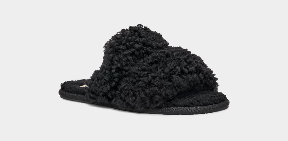 Black Ugg Maxi Curly Scuffetta Women Slippers | 678109-BDP