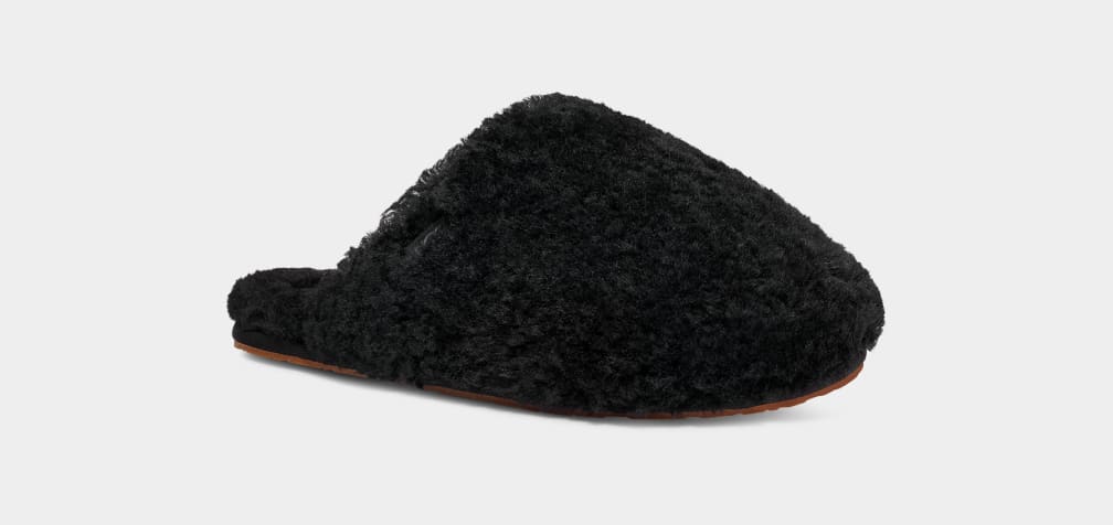 Black Ugg Maxi Curly Women Slippers | 360728-YFW