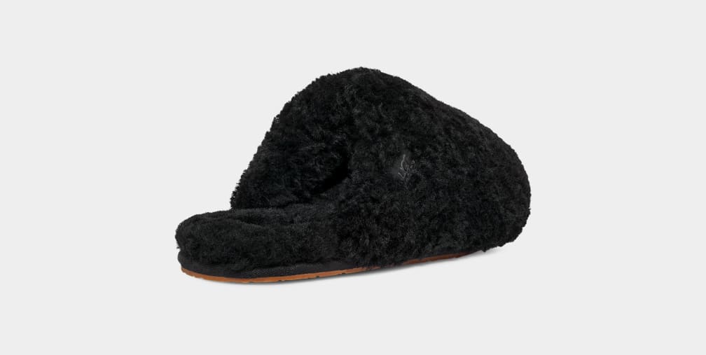 Black Ugg Maxi Curly Women Slippers | 360728-YFW