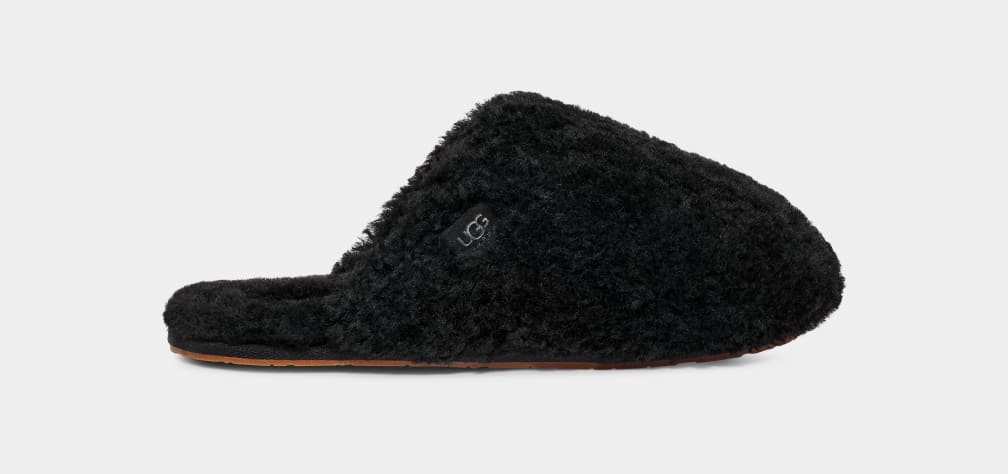 Black Ugg Maxi Curly Women Slippers | 360728-YFW