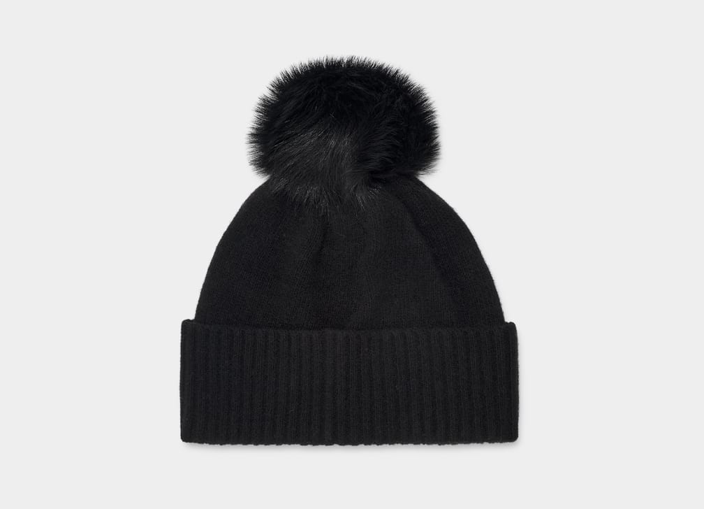 Black Ugg Pryce Rib Knit Pom Women Hats | 813705-LMG