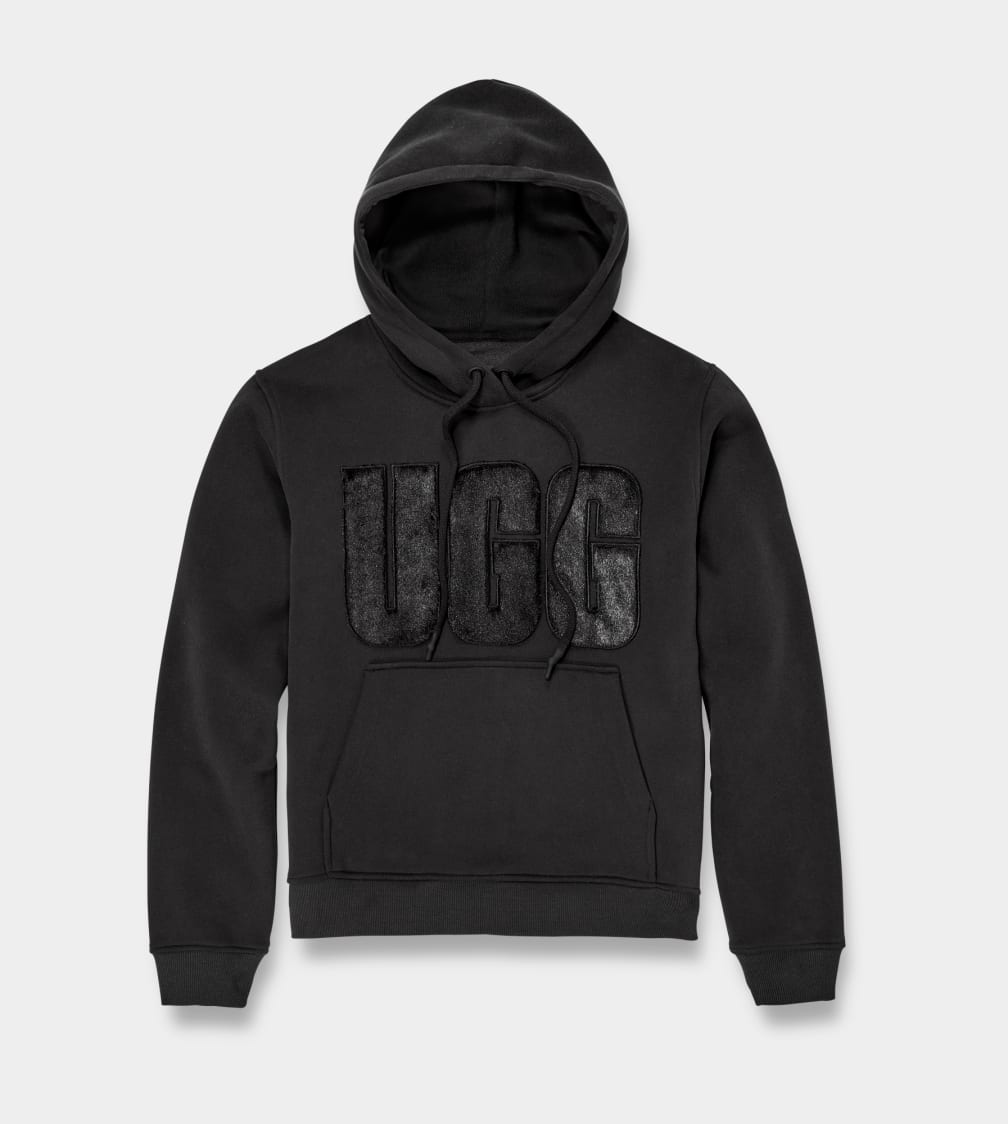 Black Ugg Rey Fuzzy Logo Women Hoodie | 073452-QCJ