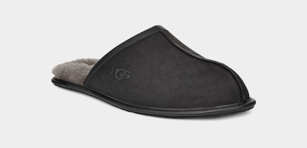 Black Ugg Scuff Leather Men Slippers | 427895-RYP