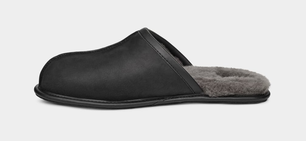 Black Ugg Scuff Leather Men Slippers | 427895-RYP