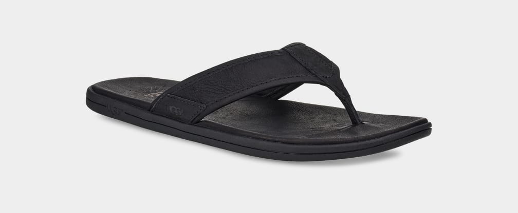 Black Ugg Seaside Leather Men Slides | 937058-LDB