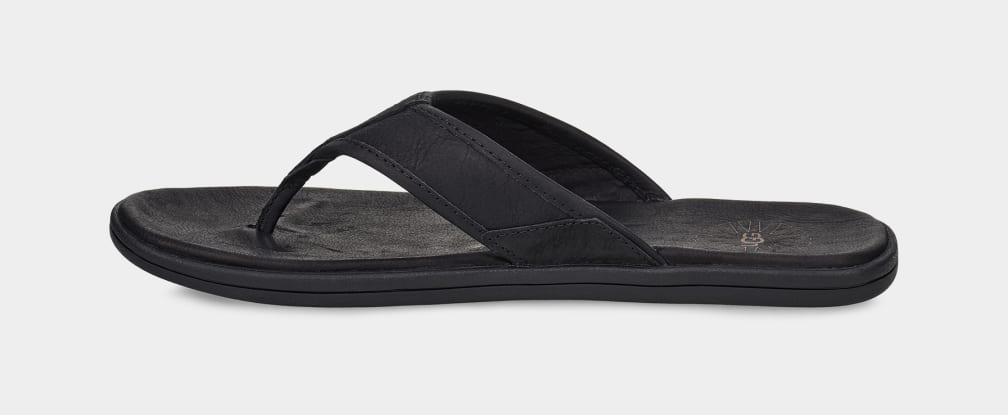 Black Ugg Seaside Leather Men Slides | 937058-LDB