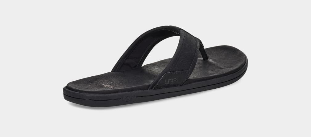 Black Ugg Seaside Leather Men Slides | 937058-LDB