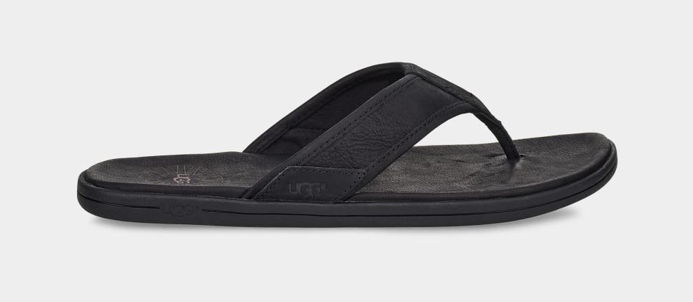 Black Ugg Seaside Leather Men Slides | 937058-LDB