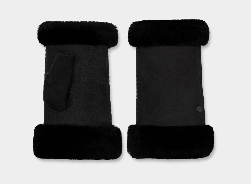 Black Ugg Sheepskin Fingerless Women Gloves | 476901-BPU