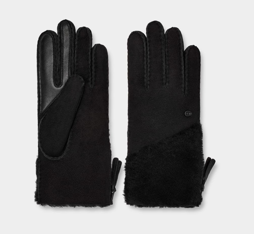 Black Ugg Sheepskin With Zip Women Gloves | 018439-NVB