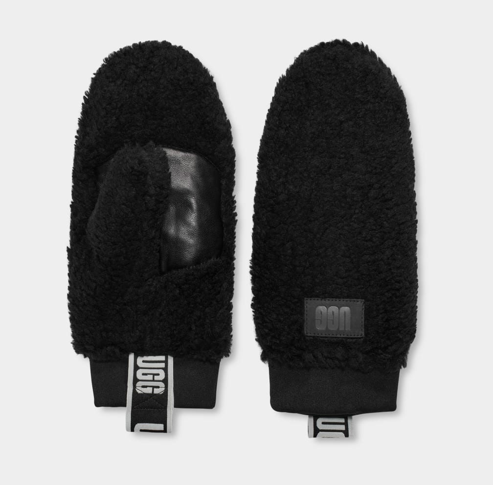 Black Ugg Sherpa Mitten W Logo Tape Women Gloves | 247915-XLG