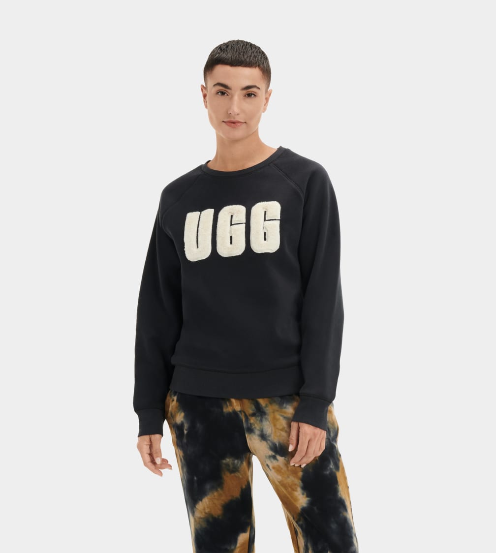 Black / Cream Ugg Madeline Fuzzy Logo Crewneck Women Sweatshirt | 714623-KRD