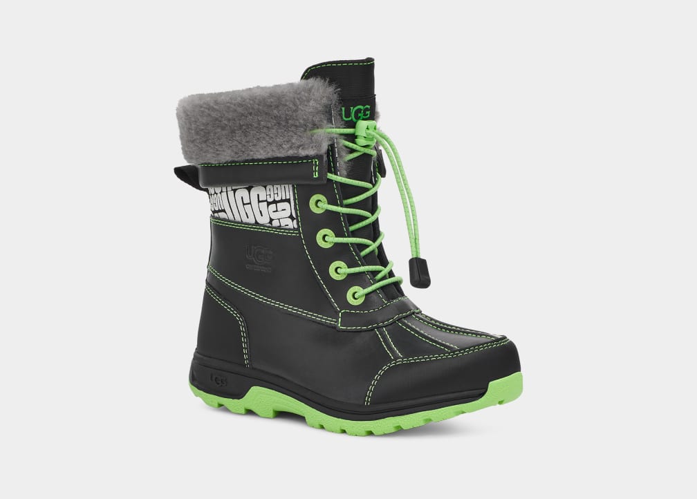 Black / Green Ugg Butte II CWR Glow Graphic Kids' Boots | 892514-SYX