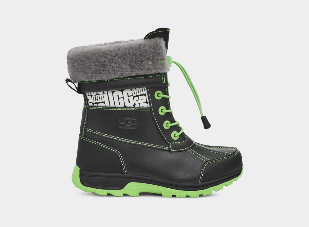 Black / Green Ugg Butte II CWR Glow Graphic Kids\' Boots | 082164-OTM