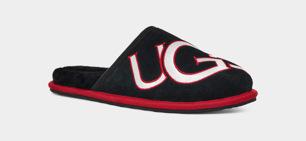 Black / Red Ugg Scuff Logo II Men Slippers | 487360-HTN