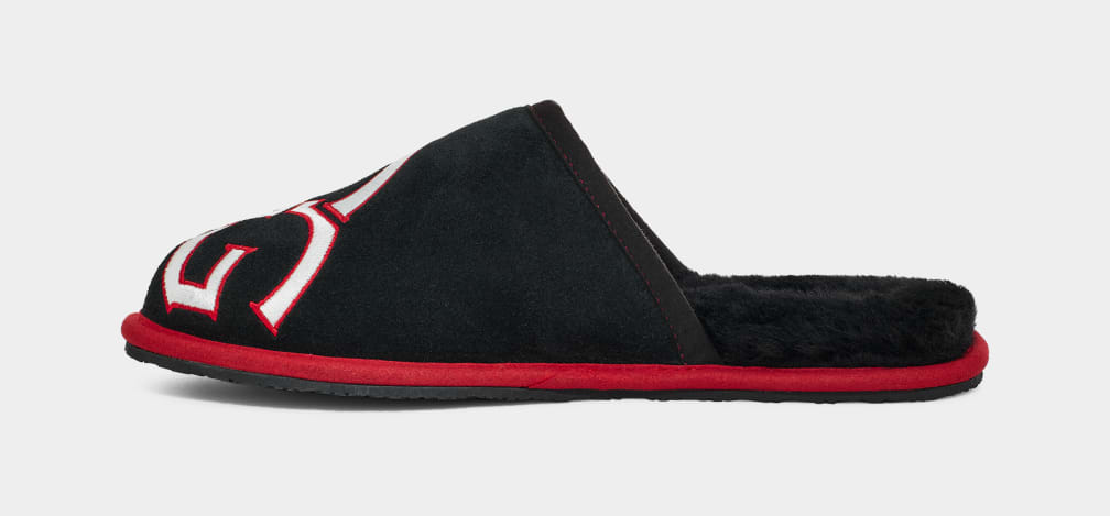 Black / Red Ugg Scuff Logo II Men Slippers | 487360-HTN